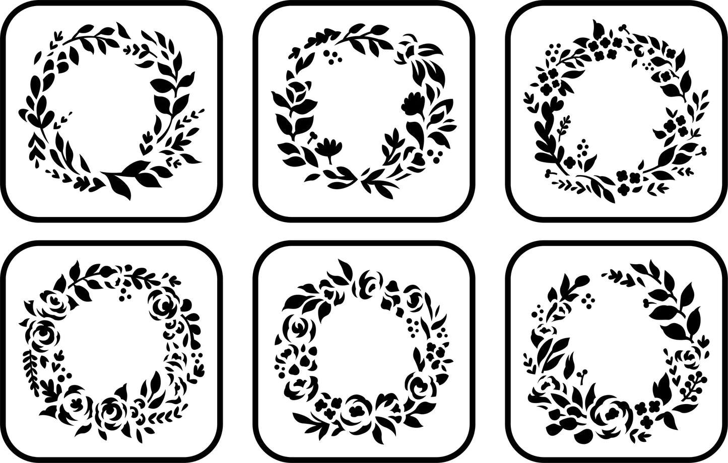 Reusable Six Pack Stencil Set - Wreaths, roses, berries, leaves