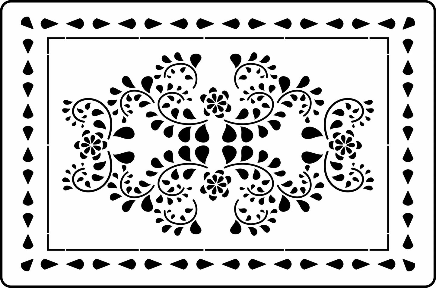 Reusable Stencil, 15mil thick, Folk Art Panel Design, Scrolls and Leaves, Flowers Folk Art Style