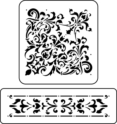 Reusable Two Stencil Set - Giselle - one long stencil, one corner design, looks like lace motifs