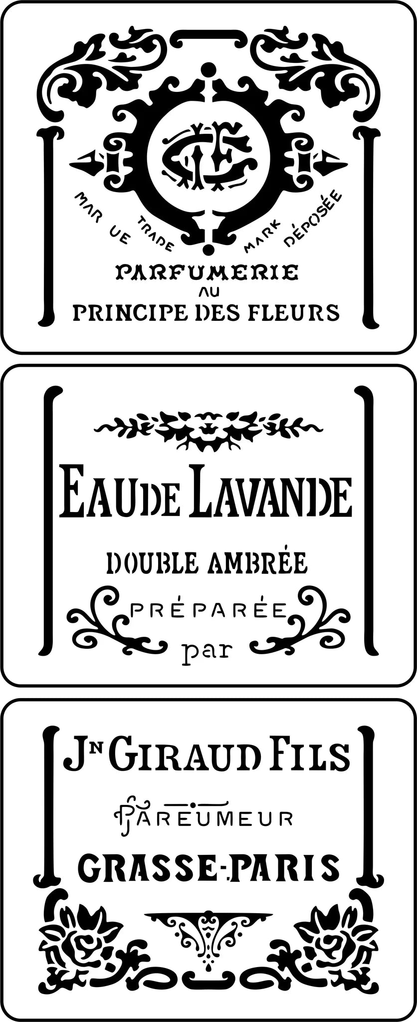 Reusable Three Stencil Pack - French Perfume Labels