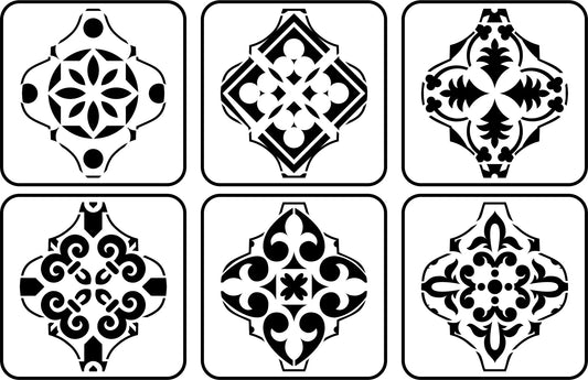 Reusable Mini Arabesque Tile Stencil Set - Six Different Mini Tiles