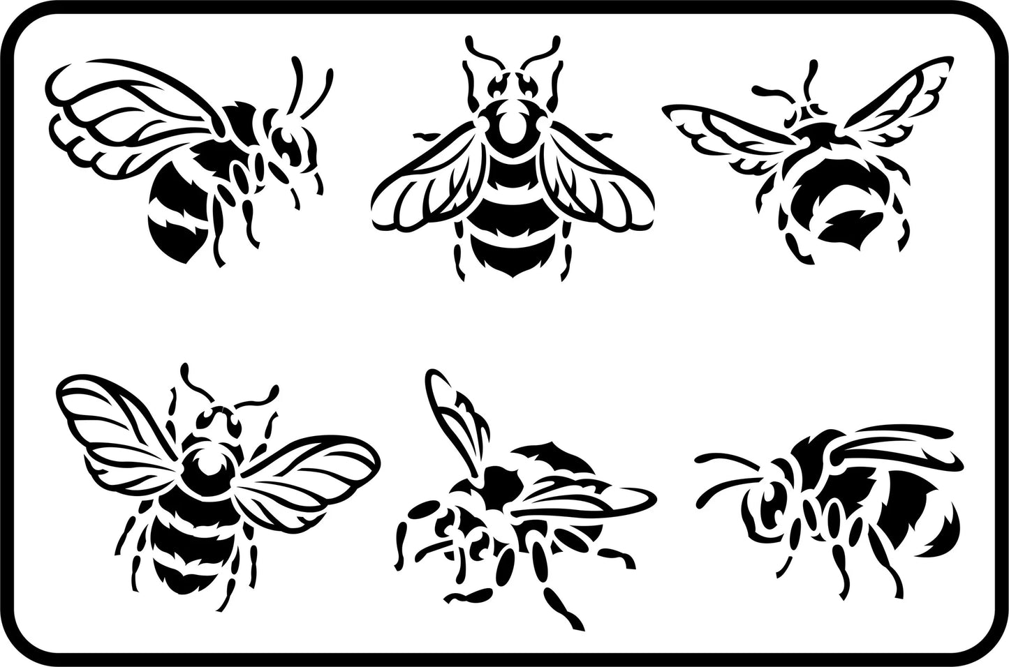 Reusable Stencil - 15mil thick - Six different bees in flight