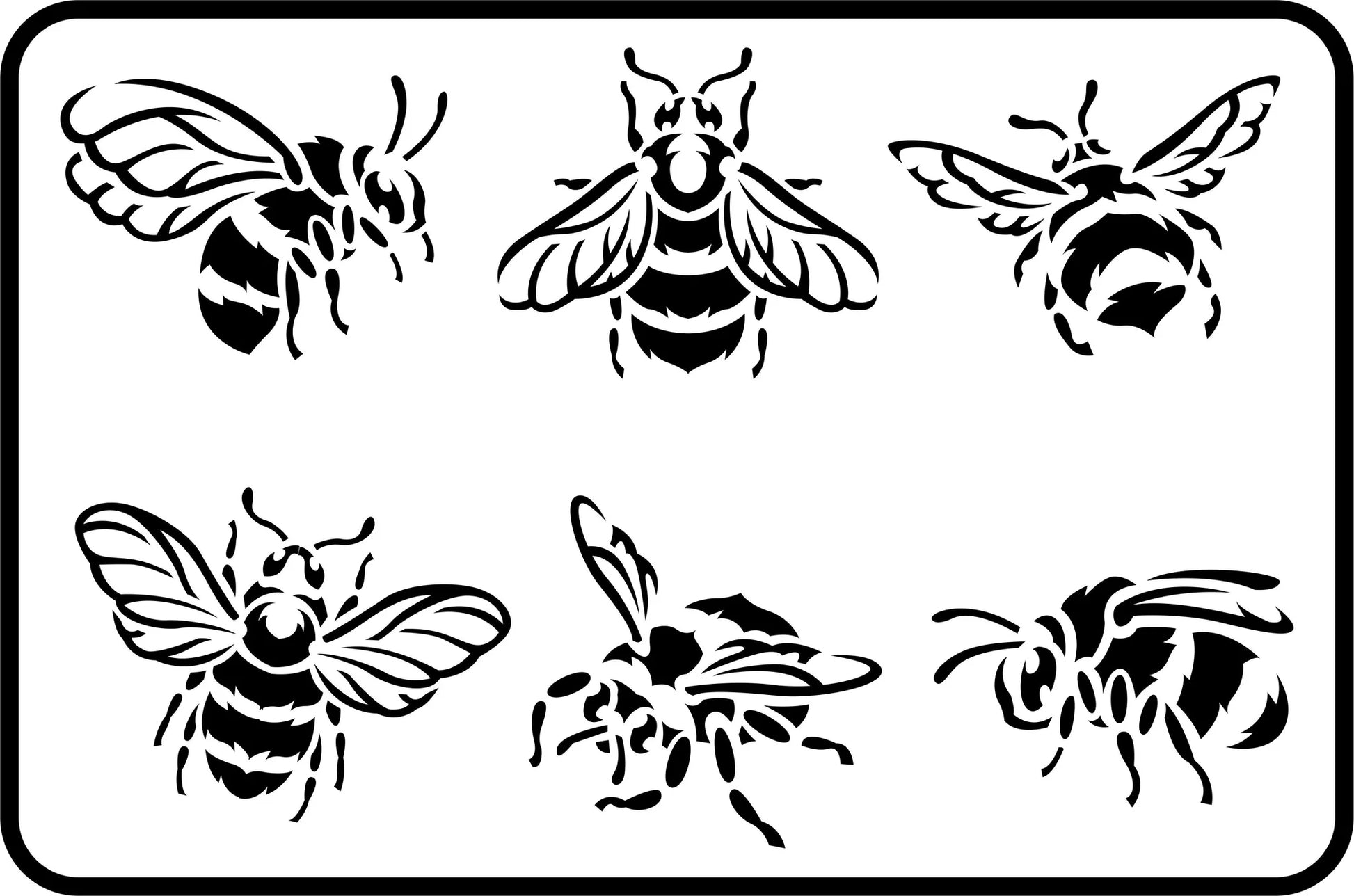 Reusable Stencil - 15mil thick - Six different bees in flight