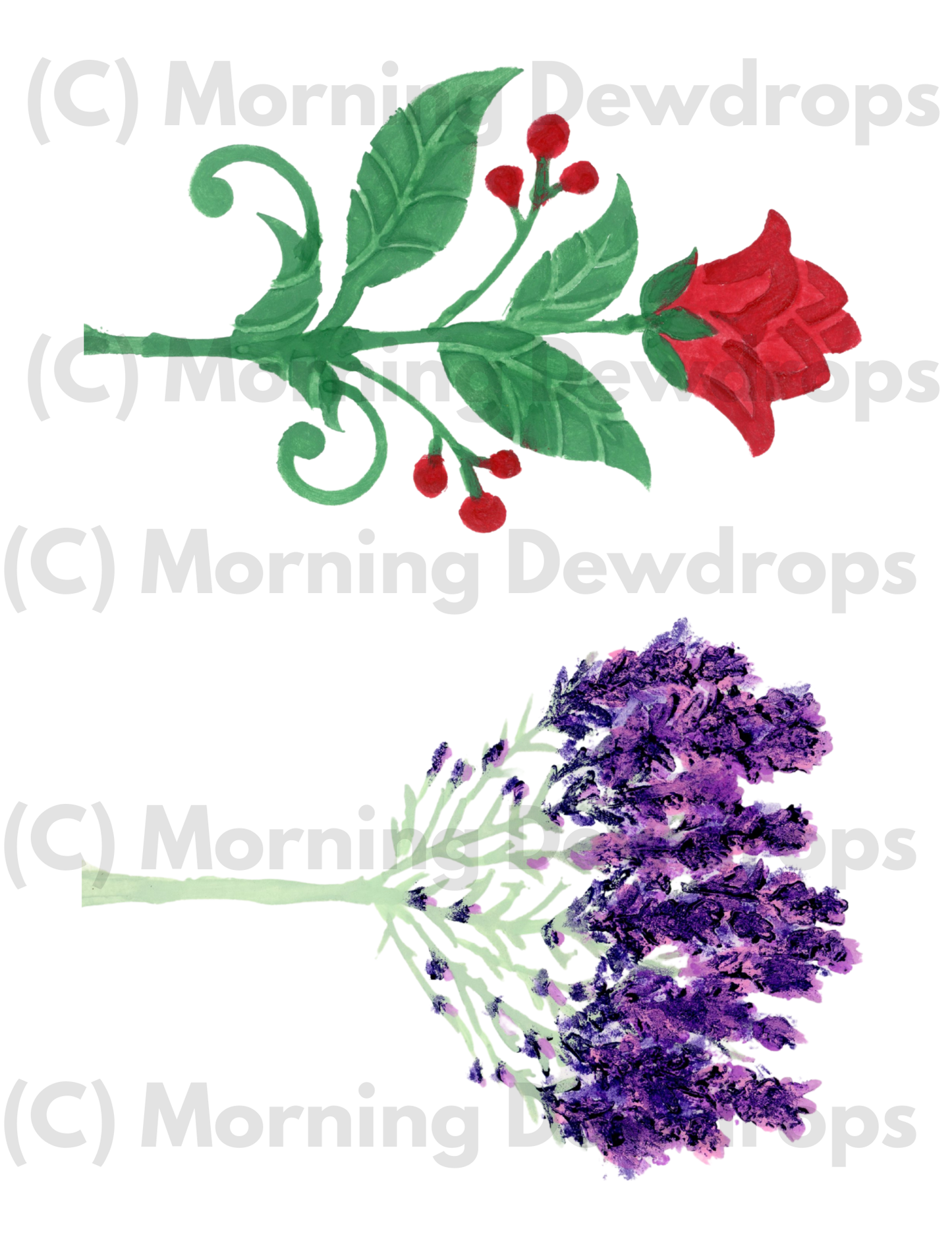 Inside you’ll find a bold green botanical, cheerful pink-and-yellow blossoms, a classic red floral stem with berries, and a richly textured purple bloom of lavender. - Digital Downloads, PNG & PFD