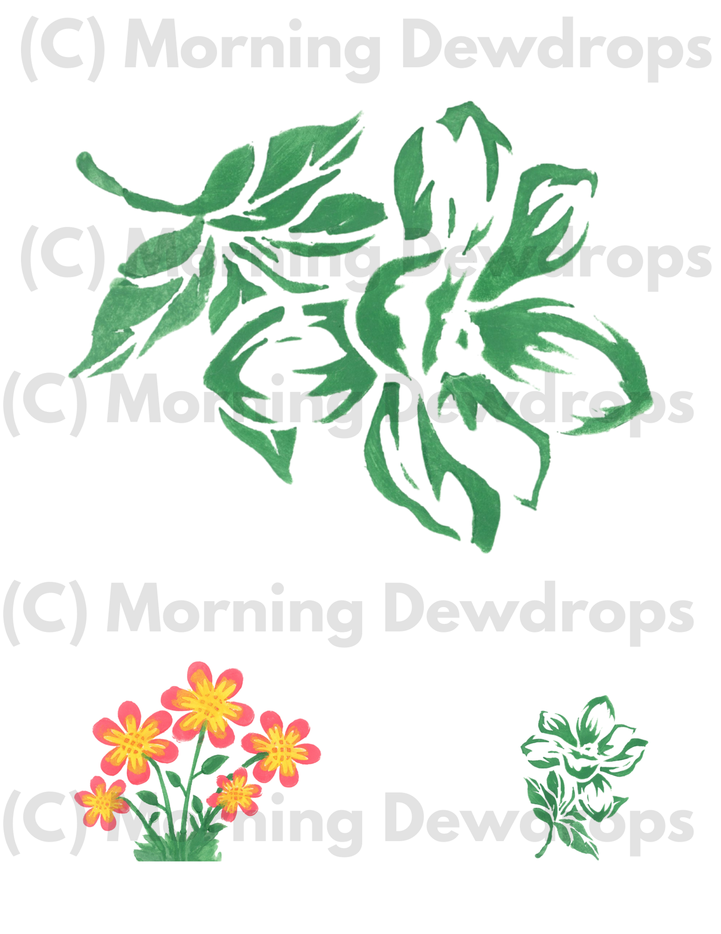 Inside you’ll find a bold green botanical, cheerful pink-and-yellow blossoms, a classic red floral stem with berries, and a richly textured purple bloom of lavender. - Digital Downloads, PNG & PFD