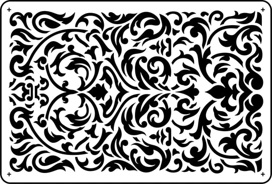 Decorative black and white scrolls pattern - reusable stencil; save 30%