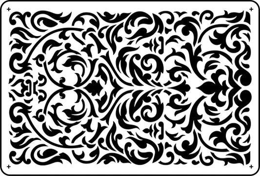 Decorative black and white scrolls pattern - reusable stencil; save 30%