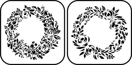 Reusable Stencil - Floral Wreath 2 pack - wreaths with flowers, buds and leaves