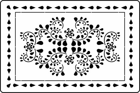 Reusable Stencil, 15mil thick, Folk Art Panel Design, Scrolls and Leaves, Flowers Folk Art Style