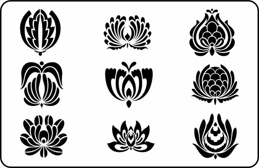 Reusable Stencil 15 mils thick - Folk Floral - 9 kind on 1 lrg stencil
