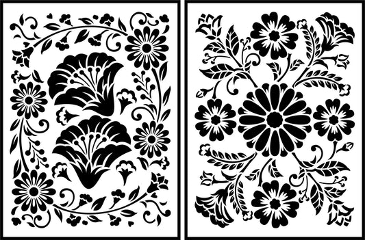 Reusable Stencil - Folkorico Flora - Set of two - flowers, leaves