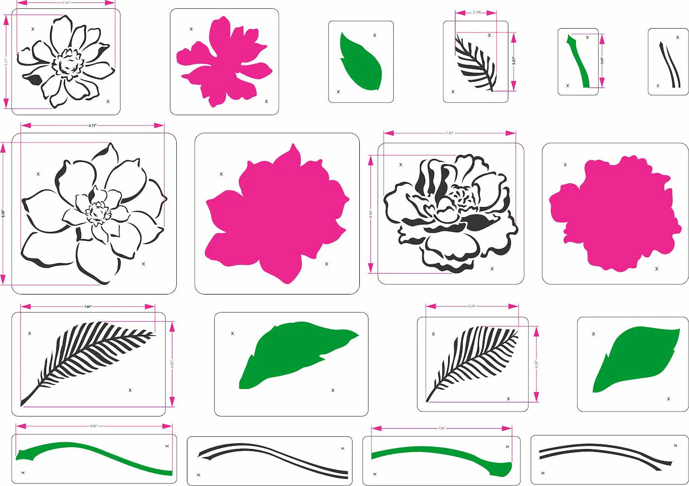 Reusable Stencil Floral Set with Overlay Stencils - Hopeful Petals - floral and leaf stencils with various shapes