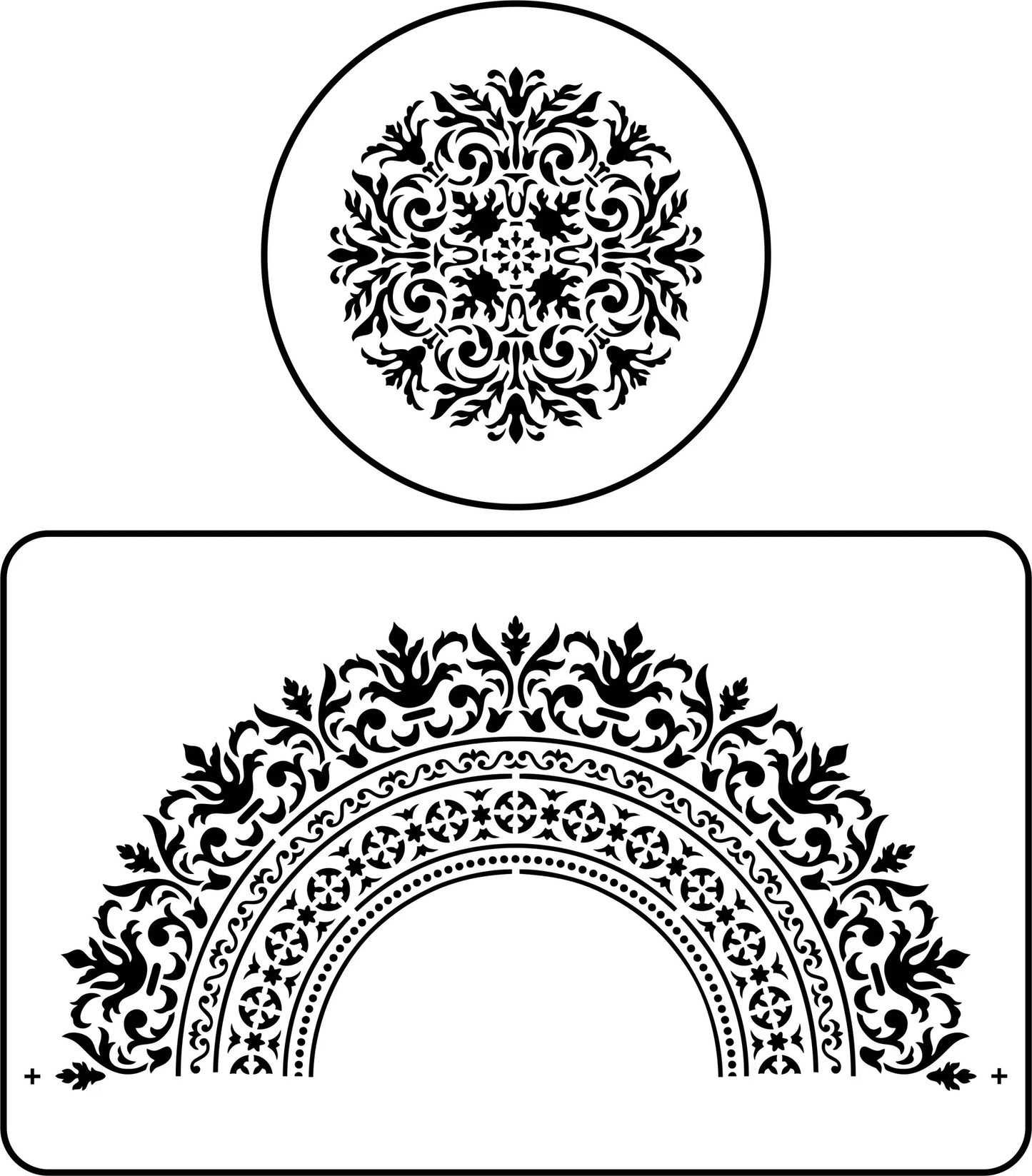Reusable Stencil - Royal Medallion Two stencil set -- looks like lace - a circle and then a larger semi circle