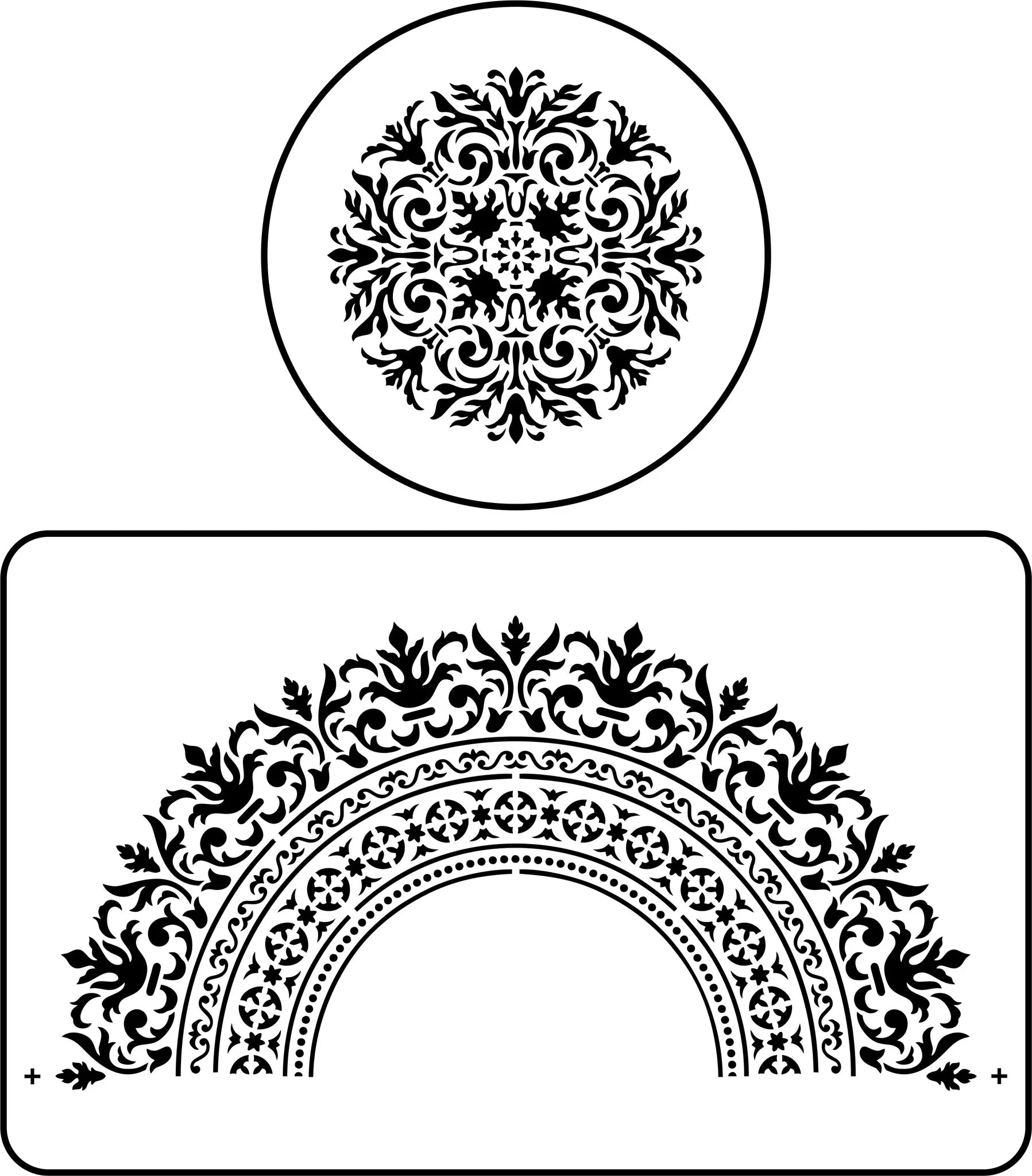 Reusable Stencil - Royal Medallion Two stencil set -- looks like lace - a circle and then a larger semi circle