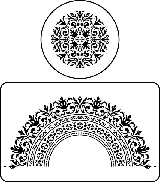 Reusable Stencil - Royal Medallion Two stencil set -- looks like lace - a circle and then a larger semi circle
