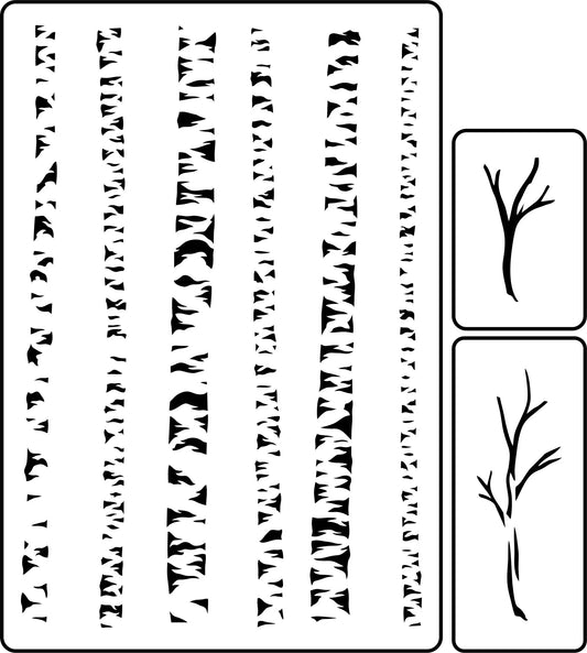 Reusable Stencil 15mils thick, Silver Birch w 3 stencils (trunks & branches)