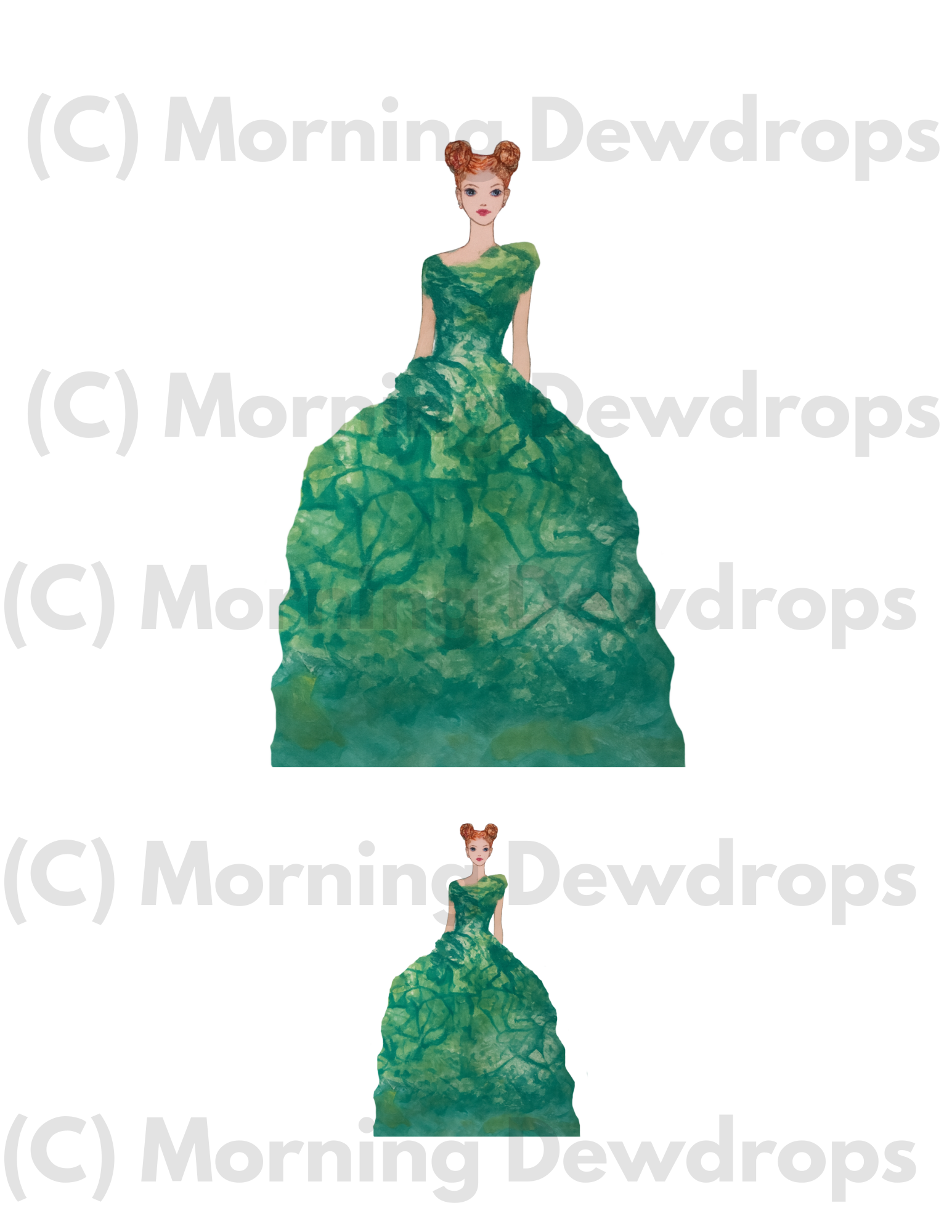 Silvia is elegant, watchful and full of mystery. Her sweeping, full gown hides her in the woodlands in a mix of tangled & textured green patterns. Does she talk to the fairies along mossy paths and hidden glens? With her copper hair twisted up, she's quite enchanting. Silvia is a guardian of nature and creativity. BUT most of all Silvia is kind - I painted her as part of Shakespeare's, "The Two Gentlemen from Verona" -for she's fair in beauty, but is also kind.