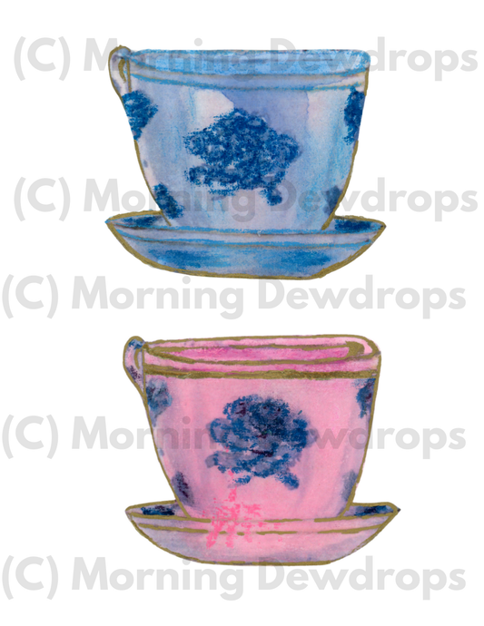 These hand-painted pastel teacups in pink and blue are painted with DIY Paint, DIY Painterly, Chalk Pastels  & Oil Pastels and are intentionally painted with soft edges, pastel smudges and painterly marks. These little quirks bring warmth and personality to mixed-media projects. Embrace the imperfections—they’re part of the story and the charm. Can be used as a vessel to insert flowers, tags, pictures, little notes, etc.,  into your art journal pages.