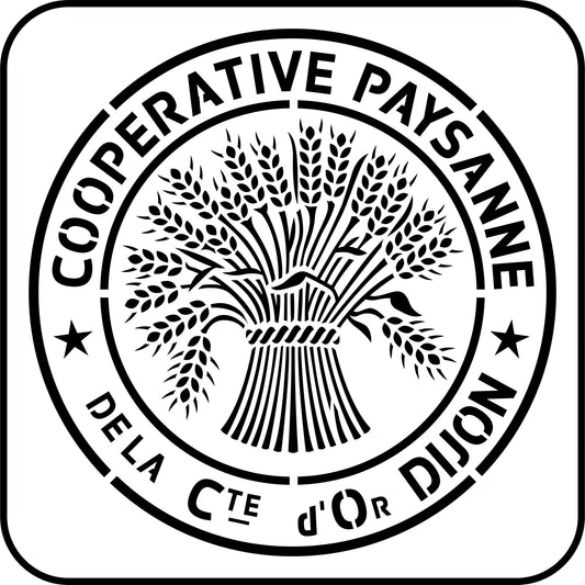 Reusable Stencil -Cooperatives Paysanne logo with a central design of wheat and text