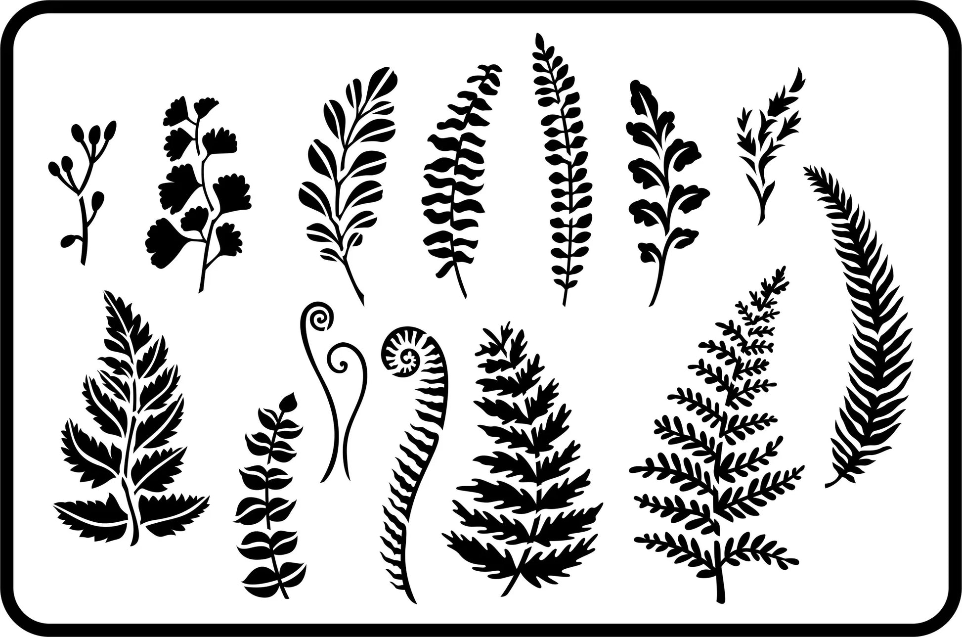 Reusable Stencil, 15 mils thick, Ferns & Greenery, Leaves