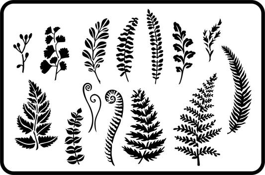 Reusable Stencil, 15 mils thick, Ferns & Greenery, Leaves